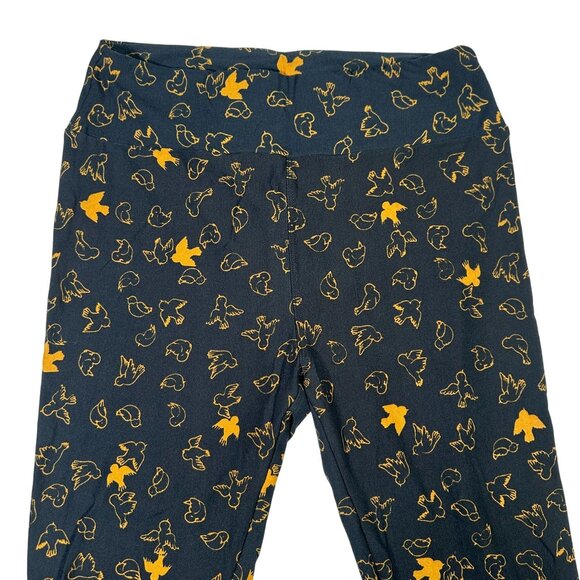 LuLaRoe DOVES BIRDS Dark Navy Blue Yellow Gold Leggings One Size OS LLR NEW - Picture 2 of 6